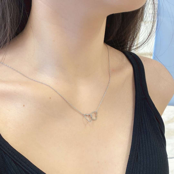 [Clover Jewelrys]Collar de doble anillo de plata esterlina Amor