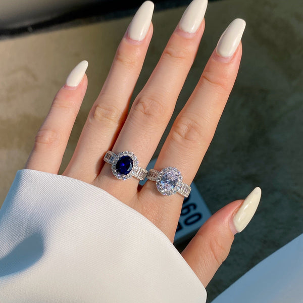 [ Clover Jewelrys]Anillo de banquete con deslumbrante y encantador corte ovalado de 1,5 quilates