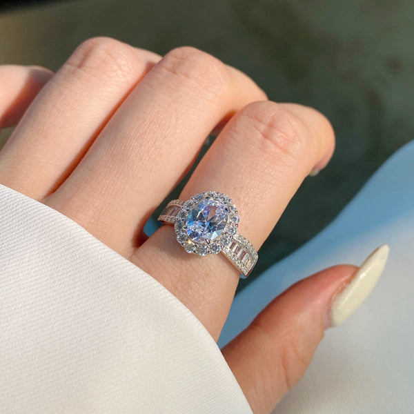 [ Clover Jewelrys]Anillo de banquete con deslumbrante y encantador corte ovalado de 1,5 quilates