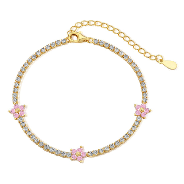 [Clover Jewelrys]Pulsera de Tenis con Forma de Flor Brillante