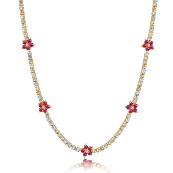 [Clover Jewelrys]Collar tenis de flores coloridas y lujosas