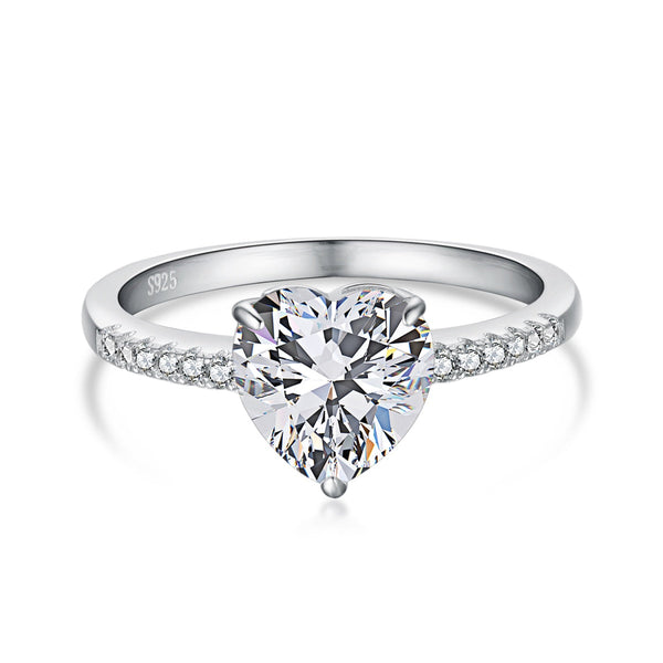 [Clover Jewelrys] Anillo de amor deslumbrante y brillante de 2.0 quilates con corte de corazón
