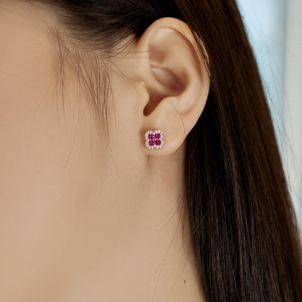[Clover Joyas] Pendientes con forma de flor de trébol de cuatro hojas