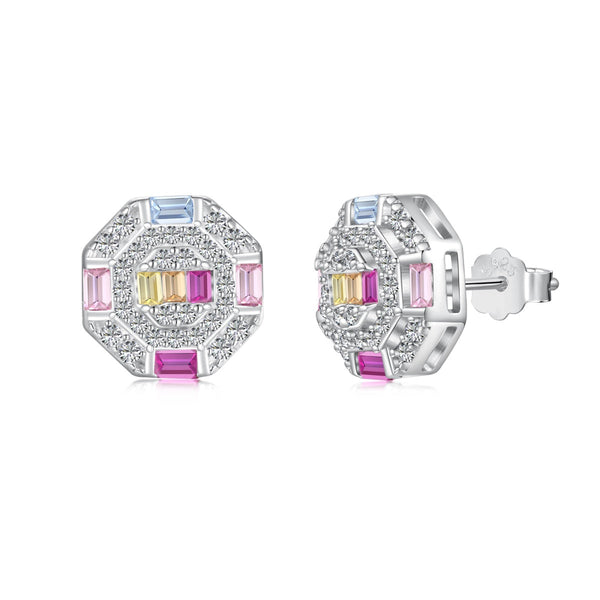 [Clover Jewelrys]Pendientes diarios octagonales ornamentados de colores