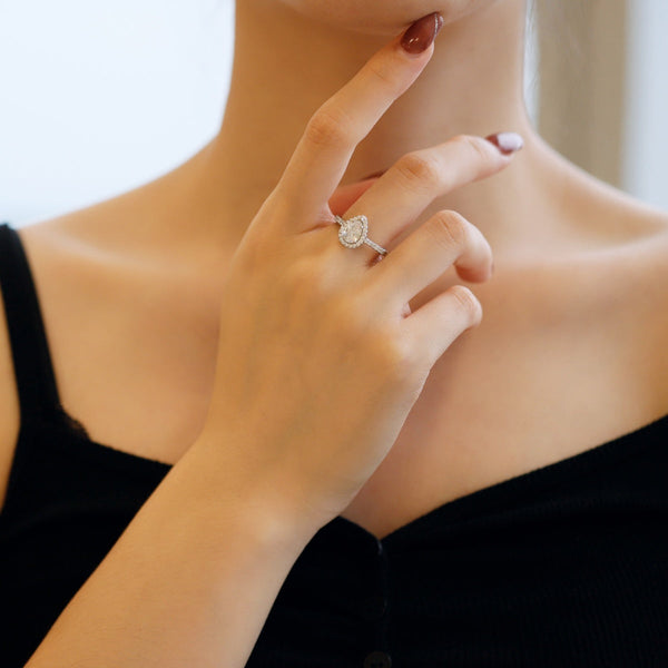 [CloverJewelrys]Anillo de boda lujoso y resplandeciente en forma de gota de agua de 1,0 quilates
