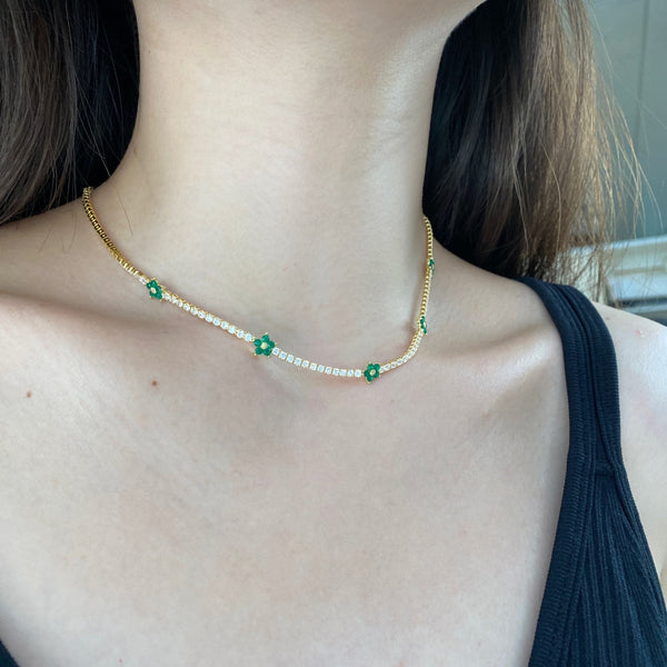 [Clover Jewelrys]Collar tenis de flores coloridas y lujosas
