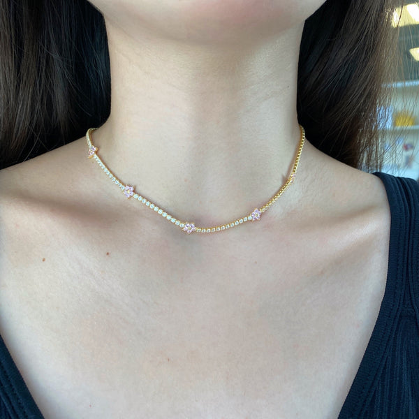 [Clover Jewelrys]Collar tenis de flores coloridas y lujosas