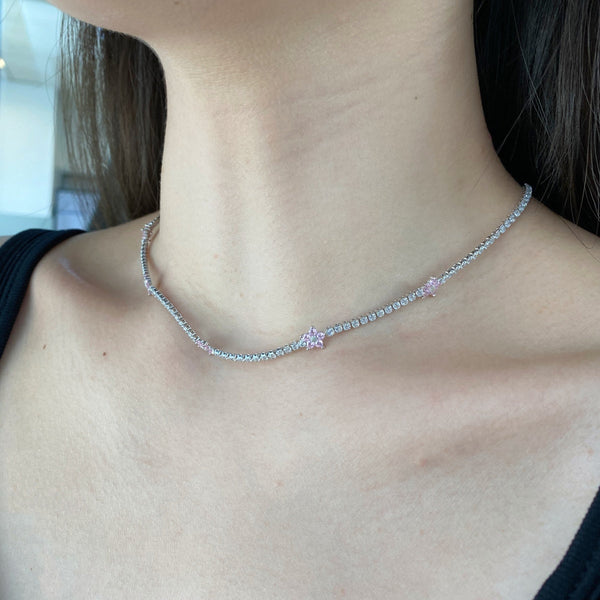 [Clover Jewelrys]Collar tenis de flores coloridas y lujosas