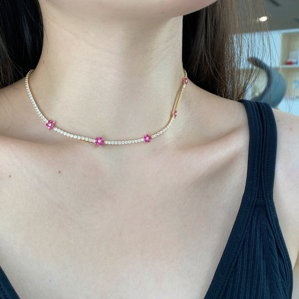[Clover Jewelrys]Collar tenis de flores coloridas y lujosas