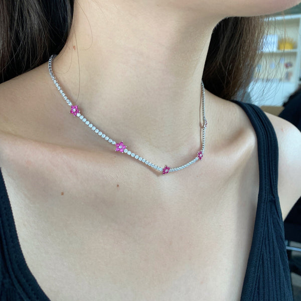 [Clover Jewelrys]Collar tenis de flores coloridas y lujosas