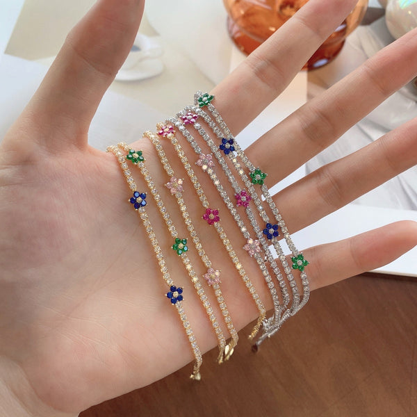 [Clover Jewelrys]Pulsera de Tenis con Forma de Flor Brillante