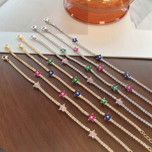 [Clover Jewelrys]Pulsera de Tenis con Forma de Flor Brillante