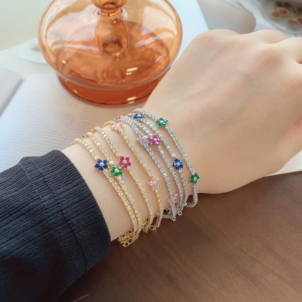 [Clover Jewelrys]Pulsera de Tenis con Forma de Flor Brillante