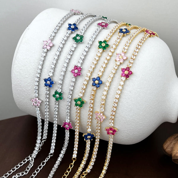 [Clover Jewelrys]Pulsera de Tenis con Forma de Flor Brillante