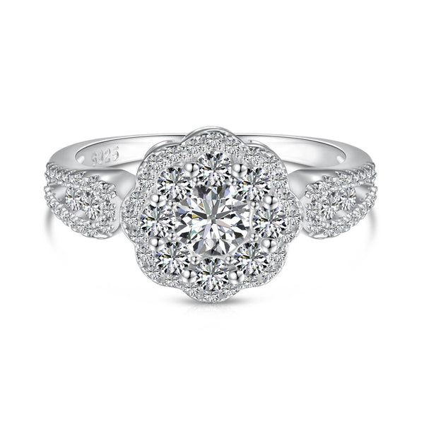 [Clover Jewelrys]Anillo de Boda Delgado con Forma de Flor y Corte Redondo de Colores