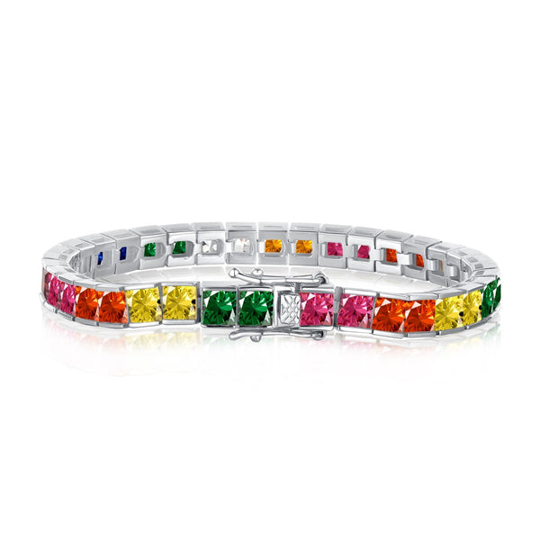[Clover Jewelrys]Pulsera de tenis radiante con corte princesa de colores