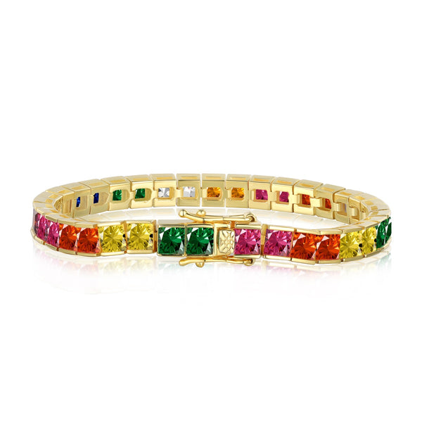 [Clover Jewelrys]Pulsera de tenis radiante con corte princesa de colores