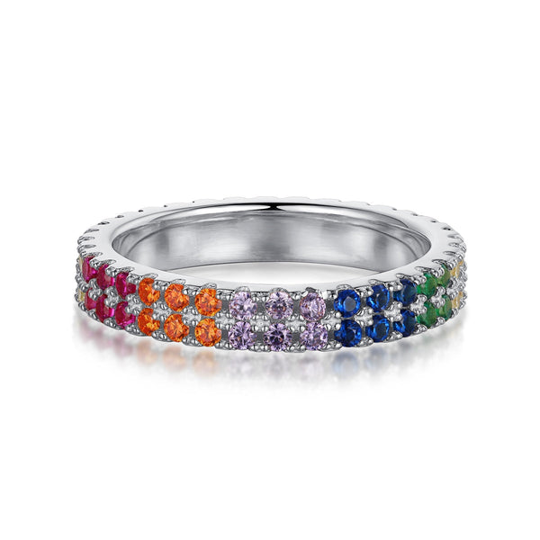 [Clover Jewelrys]Anillo de tenis único con corte redondo de colores