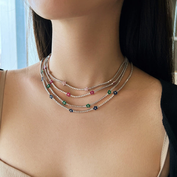 [Clover Jewelrys]Collar tenis de flores coloridas y lujosas