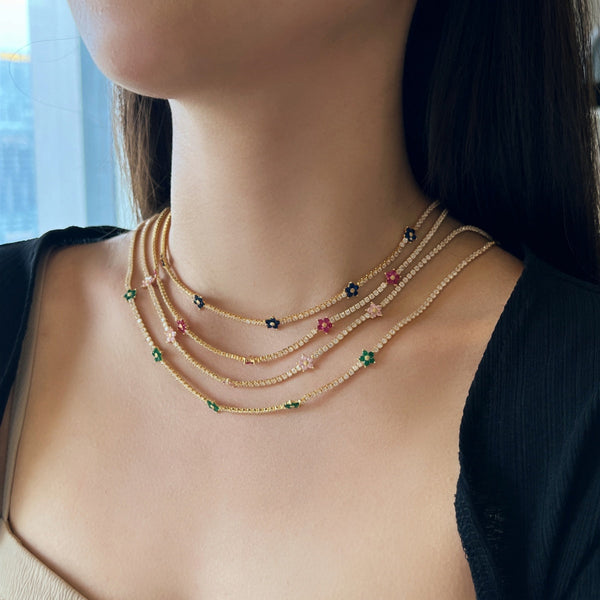 [Clover Jewelrys]Collar tenis de flores coloridas y lujosas