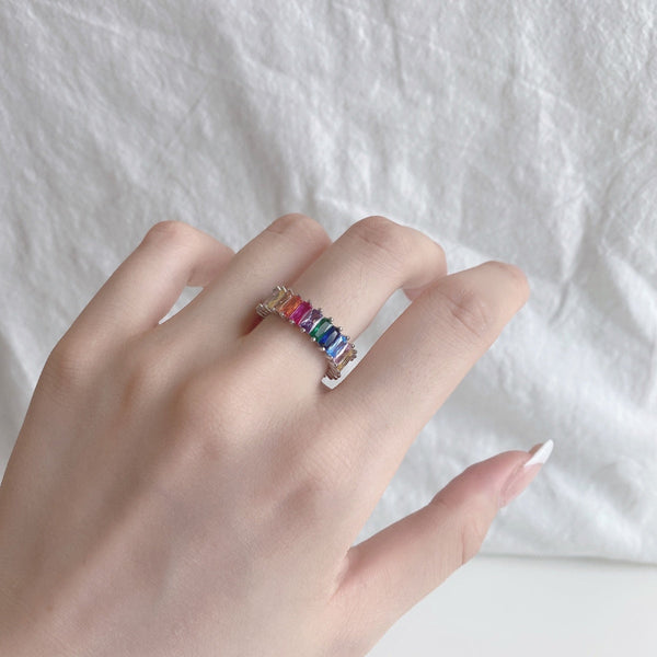 [Clover Jewelrys]Anillo único con corte radiante colorido