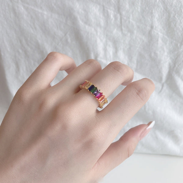 [Clover Jewelrys]Anillo único con corte radiante colorido