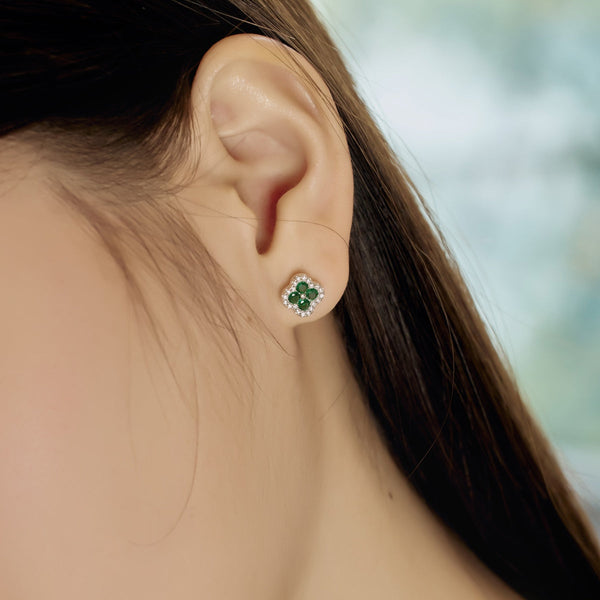 [Clover Joyas] Pendientes con forma de flor de trébol de cuatro hojas