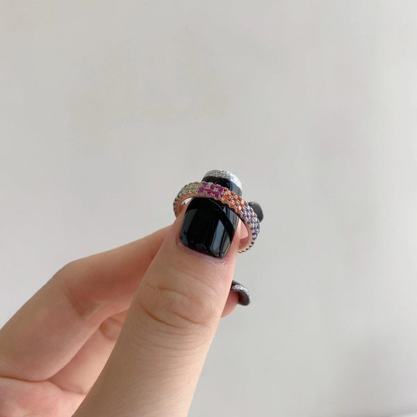 [Clover Jewelrys]Anillo de tenis único con corte redondo de colores