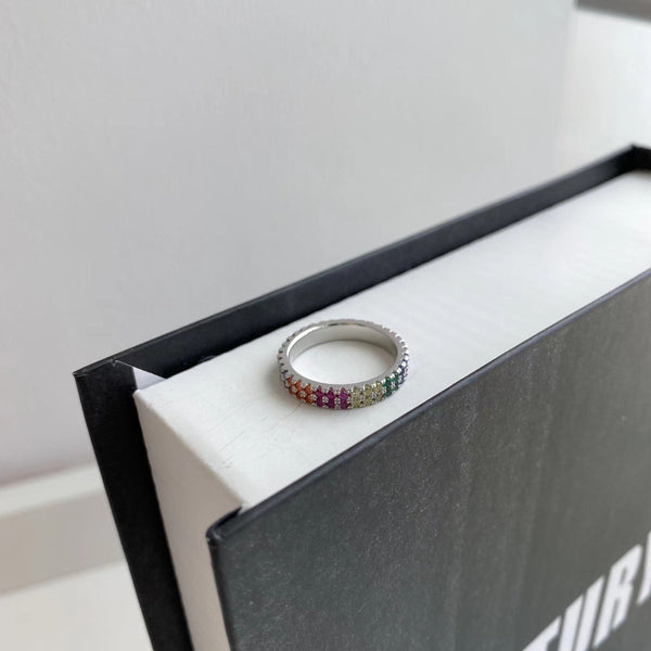 [Clover Jewelrys]Anillo de tenis único con corte redondo de colores