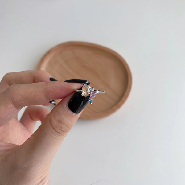 [Clover Jewelrys]Anillo diario multicolor radiante con corte múltiple