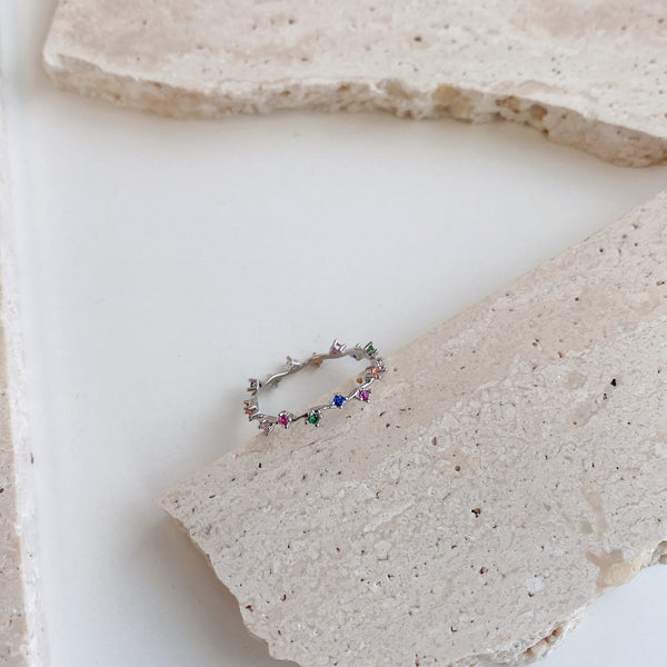 [Clover Jewelrys]Anillo diario radiante de corte redondo colorido