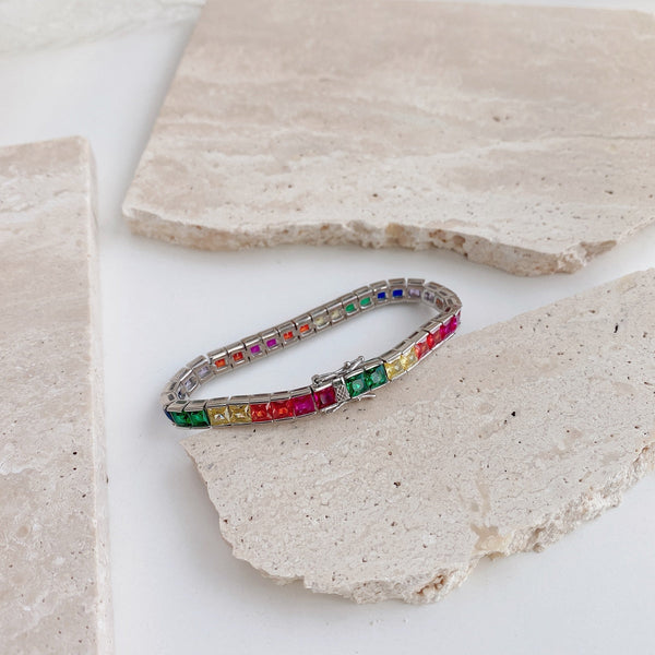 [Clover Jewelrys]Pulsera de tenis radiante con corte princesa de colores