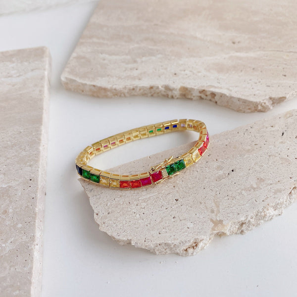 [Clover Jewelrys]Pulsera de tenis radiante con corte princesa de colores
