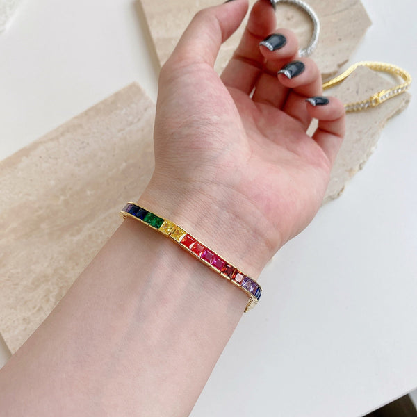 [Clover Jewelrys]Pulsera de tenis radiante con corte princesa de colores