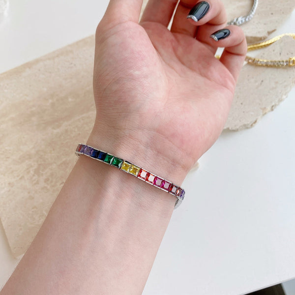 [Clover Jewelrys]Pulsera de tenis radiante con corte princesa de colores