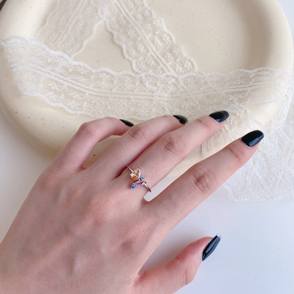 [Clover Jewelrys]Anillo diario multicolor radiante con corte múltiple