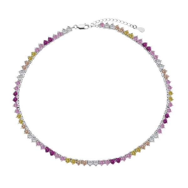 [Clover Jewelrys]Collar de tenis con forma de corazón completo brillante y colorido