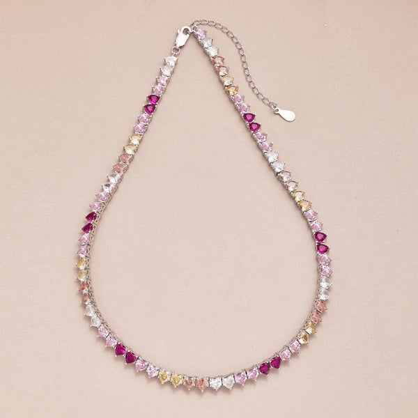 [Clover Jewelrys]Collar de tenis con forma de corazón completo brillante y colorido