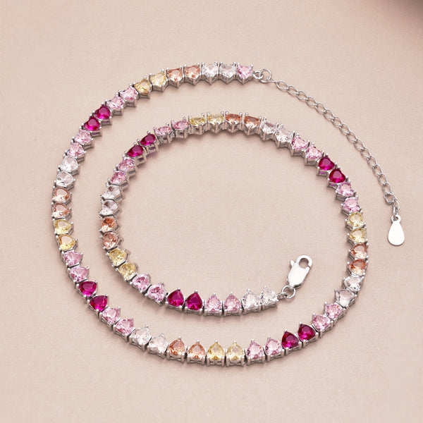 [Clover Jewelrys]Collar de tenis con forma de corazón completo brillante y colorido