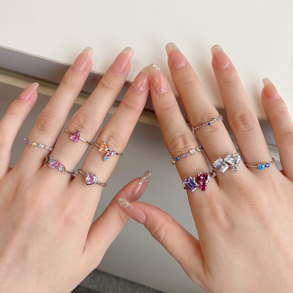 [Clover Jewelrys]Anillo diario multicolor radiante con corte múltiple