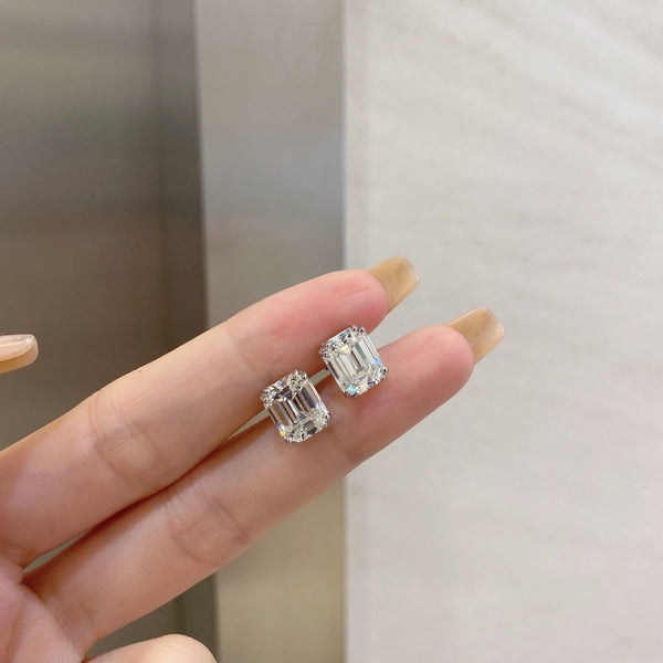 [Clover Jewelrys]Pendientes deslumbrantes en forma cuadrada