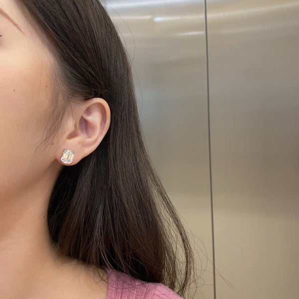 [Clover Jewelrys]Pendientes deslumbrantes en forma cuadrada