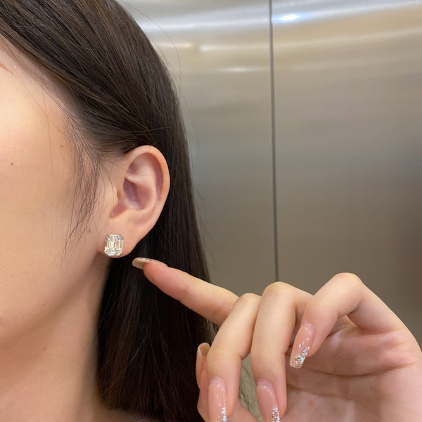 [Clover Jewelrys]Pendientes deslumbrantes en forma cuadrada