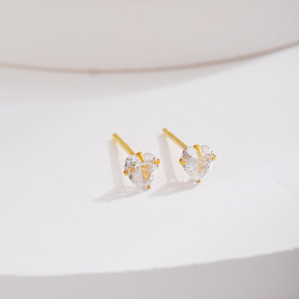 [Clover Joyas] Pendientes Sencillos con Forma de Corazón Brillante