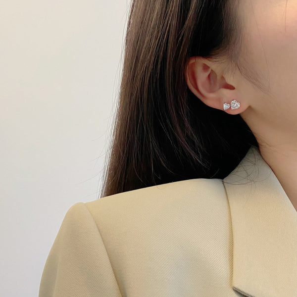 [Clover Jewelrys]Pendientes Clásicos Estilo Princesa Doble Corazón