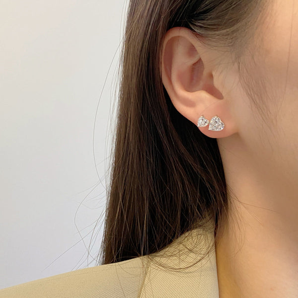 [Clover Jewelrys]Pendientes Clásicos Estilo Princesa Doble Corazón