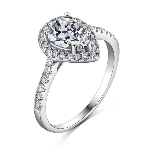 [CloverJewelrys]Anillo de boda lujoso y resplandeciente en forma de gota de agua de 1,0 quilates