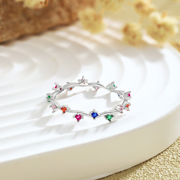 [Clover Jewelrys]Anillo diario radiante de corte redondo colorido