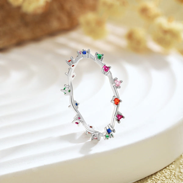 [Clover Jewelrys]Anillo diario radiante de corte redondo colorido