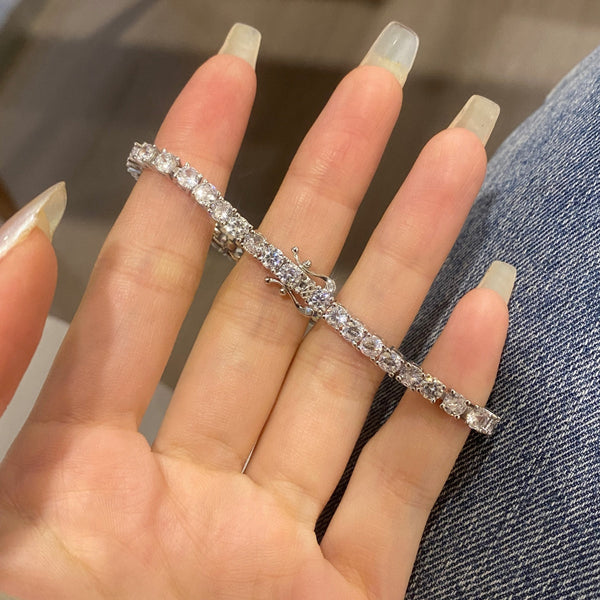 [Clover Jewelrys]Pulsera de tenis con circonitas de corte redondo, lujosa y ornamentada